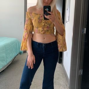 Yellow Bell Sleeve Crop Top
